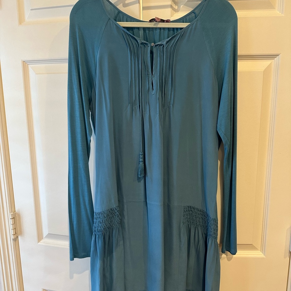 Calypso St. Barth Blue Tunic Blouse with Pleated Design